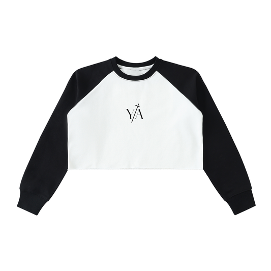 Raw-Hem Color-Block Raglan Crop Sweatshirt