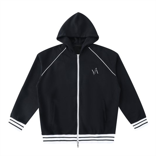 Striped Trim Zip-Up Hoodie