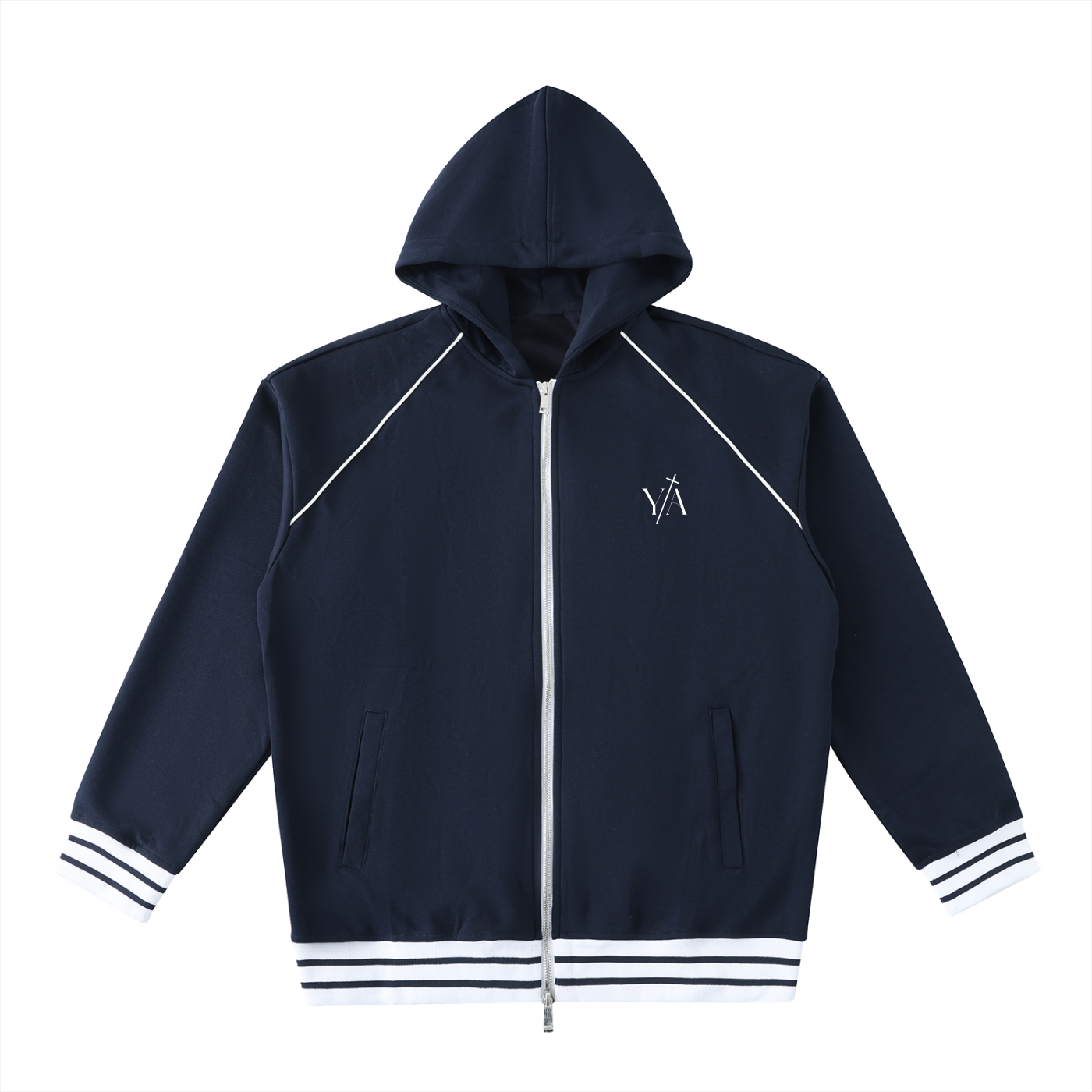Striped Trim Zip-Up Hoodie