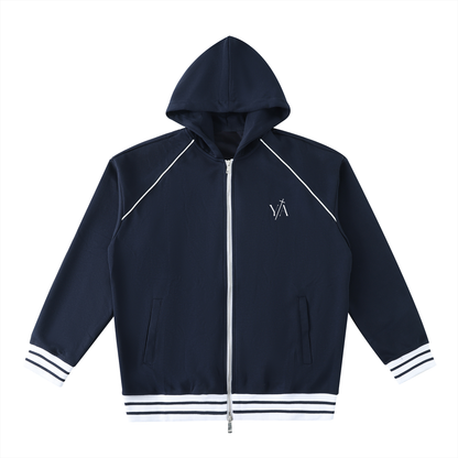 Striped Trim Zip-Up Hoodie