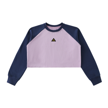 Raw-Hem Color-Block Raglan Crop Sweatshirt