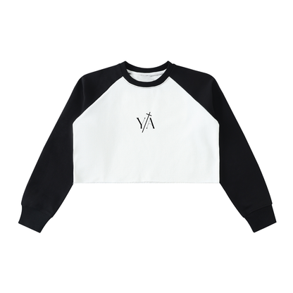 Raw-Hem Color-Block Raglan Crop Sweatshirt