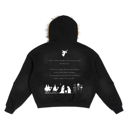 Sun Fade Boxy Detachable Fur Hoodie