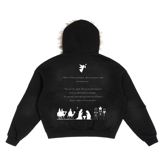 Sun Fade Boxy Detachable Fur Hoodie