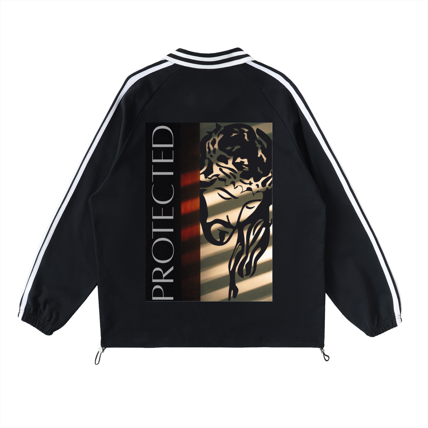 Contrast Striped Lapel Collar Sweatshirt