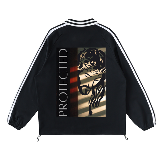 Contrast Striped Lapel Collar Sweatshirt