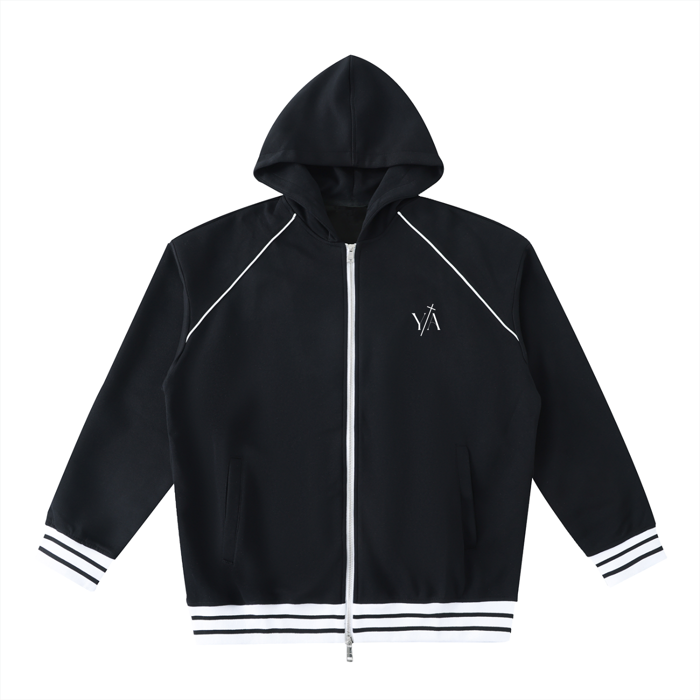 Striped Trim Zip-Up Hoodie