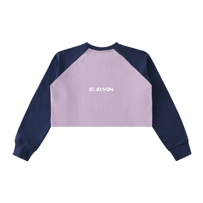 Raw-Hem Color-Block Raglan Crop Sweatshirt