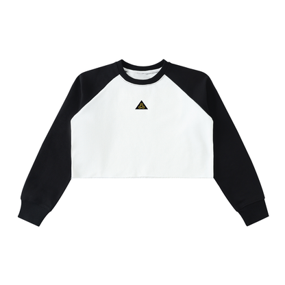 Raw-Hem Color-Block Raglan Crop Sweatshirt