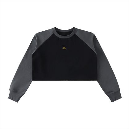 Raw-Hem Color-Block Raglan Crop Sweatshirt