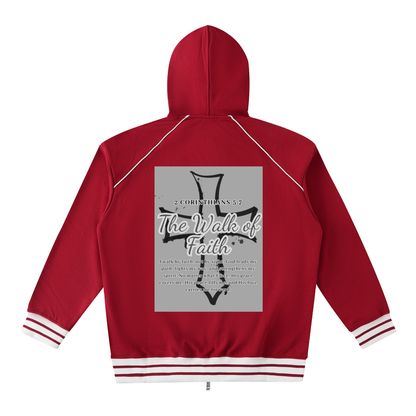 Striped Trim Zip-Up Hoodie