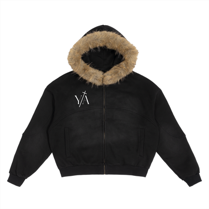 Sun Fade Boxy Detachable Fur Hoodie