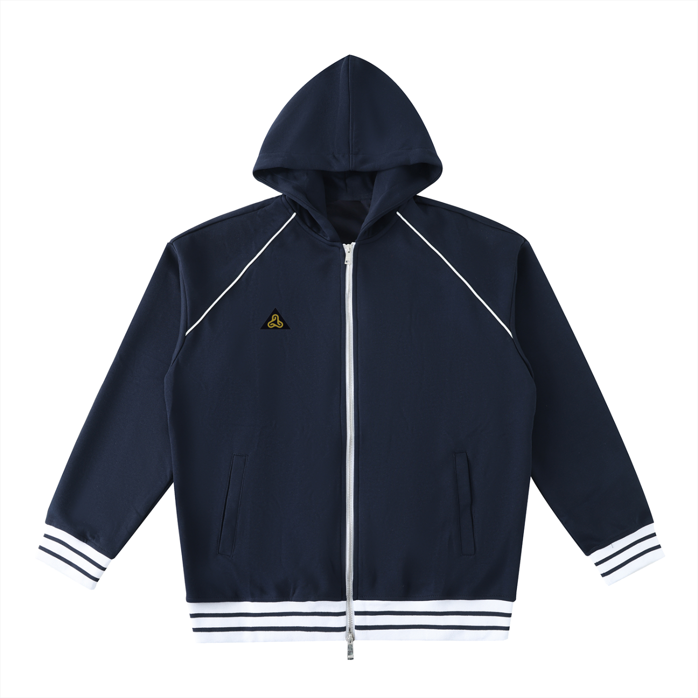 Striped Trim Zip-Up Hoodie