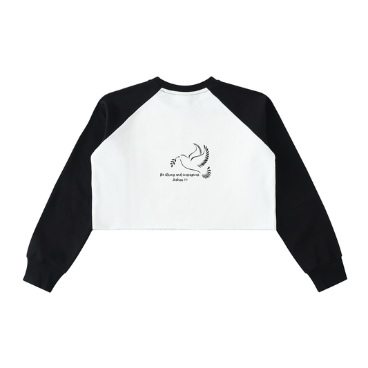 Raw-Hem Color-Block Raglan Crop Sweatshirt