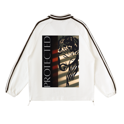 Contrast Striped Lapel Collar Sweatshirt