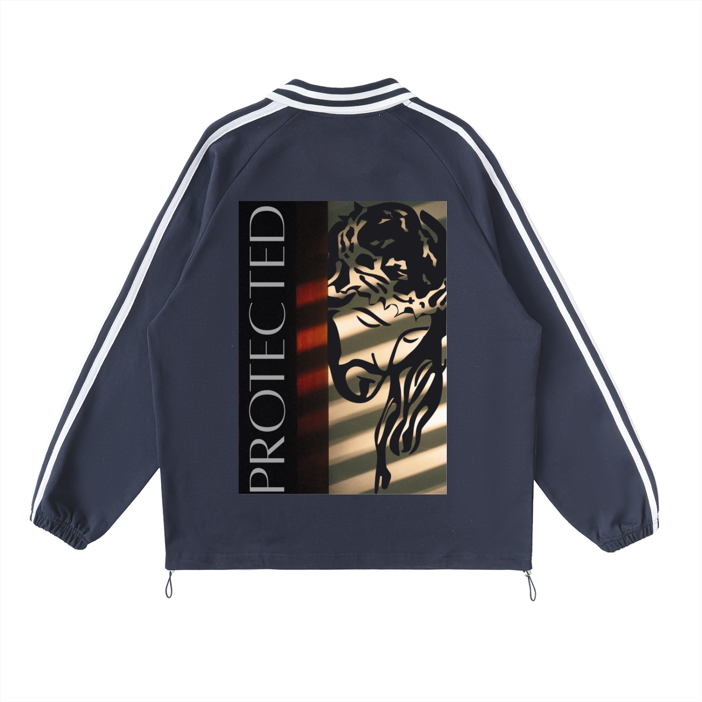 Contrast Striped Lapel Collar Sweatshirt