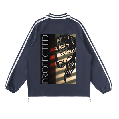 Contrast Striped Lapel Collar Sweatshirt