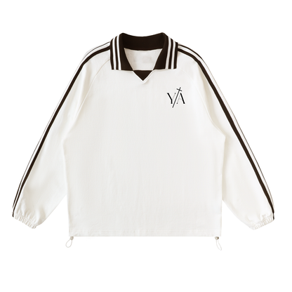 Contrast Striped Lapel Collar Sweatshirt