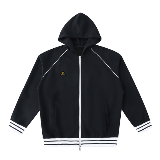 Striped Trim Zip-Up Hoodie