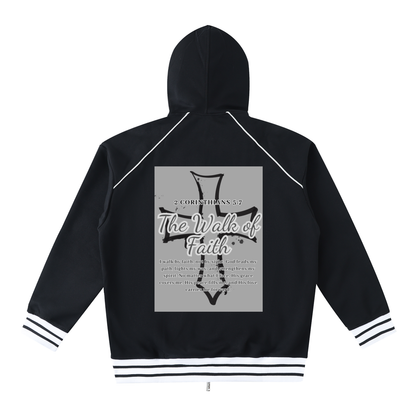 Striped Trim Zip-Up Hoodie