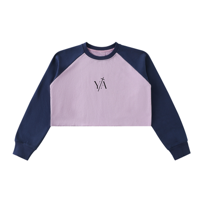 Raw-Hem Color-Block Raglan Crop Sweatshirt