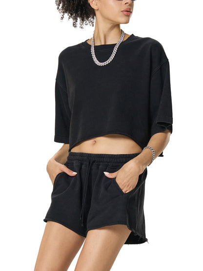 Snow Washed Raw Edge Crop Top